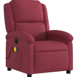 vidaXL Sillas-Sillón de masaje reclinable eléctrico tela rojo tinto