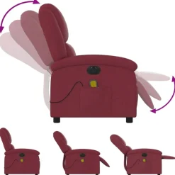 vidaXL Sillas-Sillón de masaje reclinable eléctrico tela rojo tinto