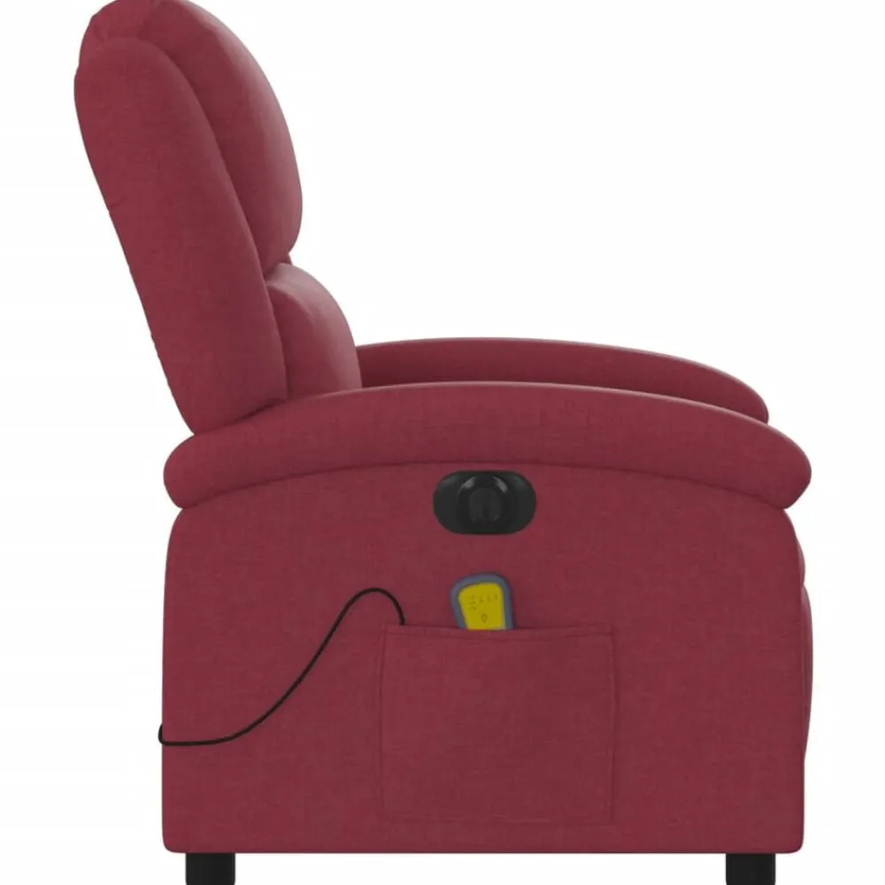 vidaXL Sillas-Sillón de masaje reclinable eléctrico tela rojo tinto