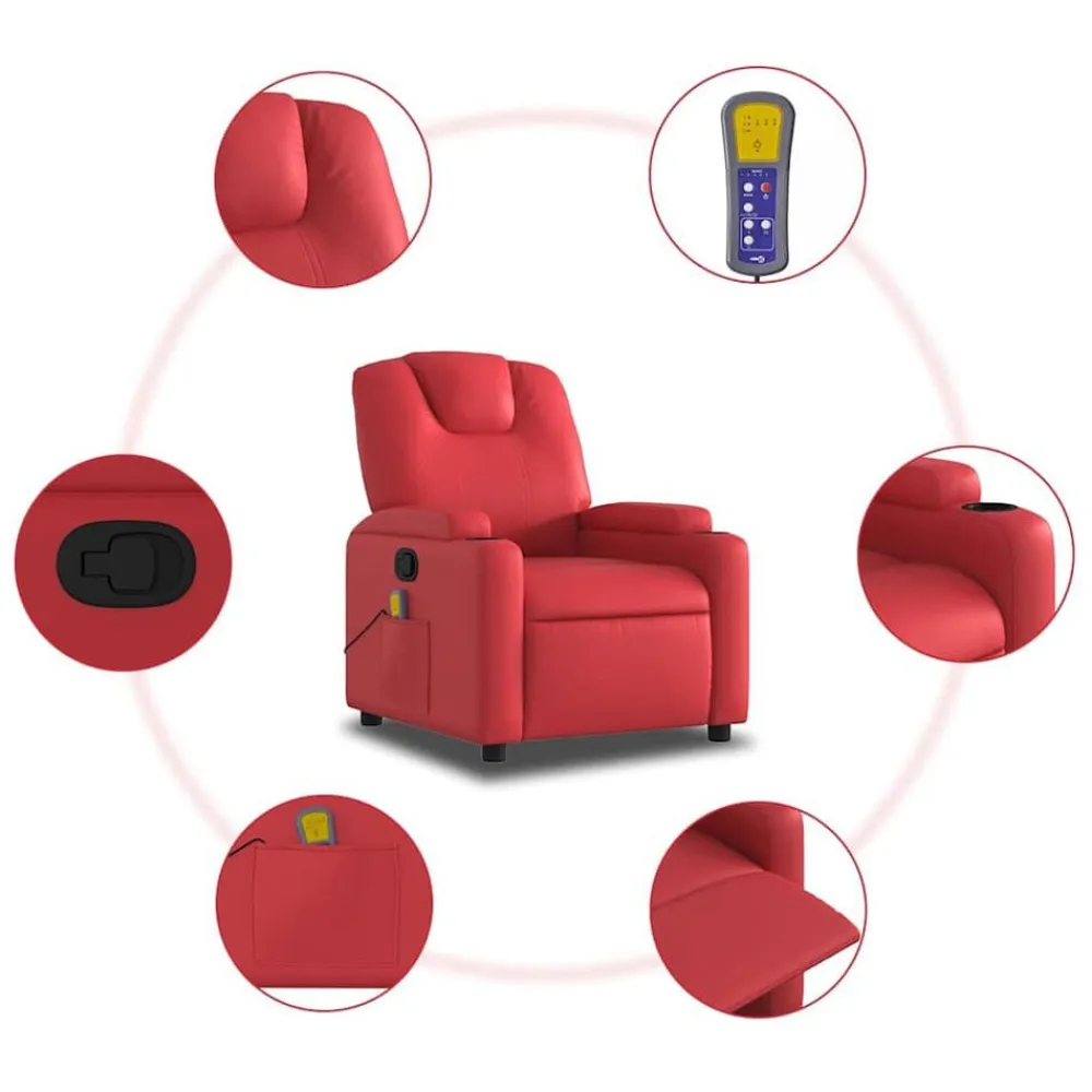 vidaXL Sillón de masaje reclinable cuero sintético Rojo Discount