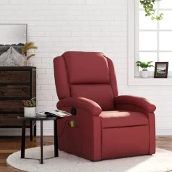 vidaXL Sillón de masaje reclinable cuero sintético rojo tinto Rojo vino tinto New