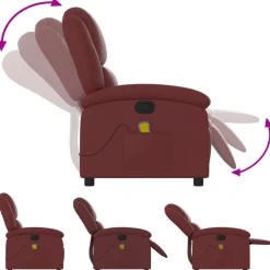 vidaXL Sillón de masaje reclinable cuero sintético rojo tinto Rojo vino tinto New