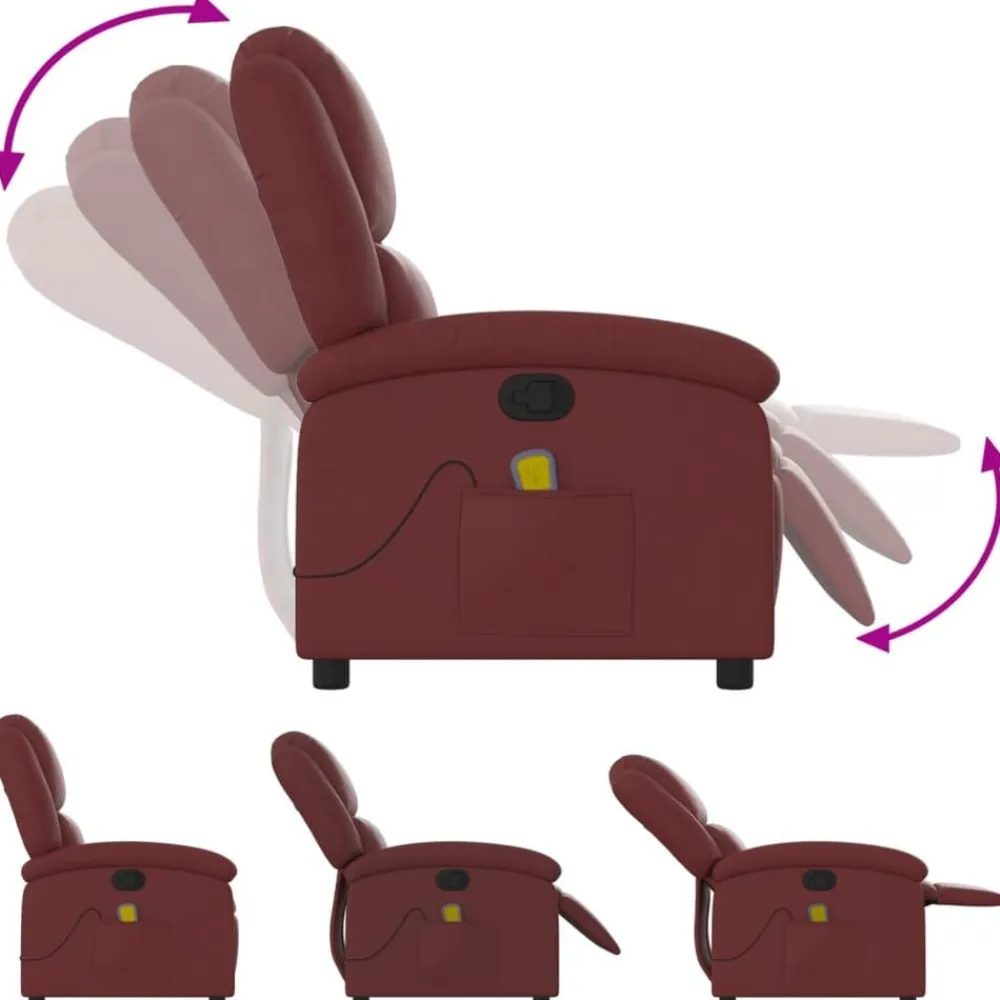vidaXL Sillón de masaje reclinable cuero sintético rojo tinto Rojo vino tinto New