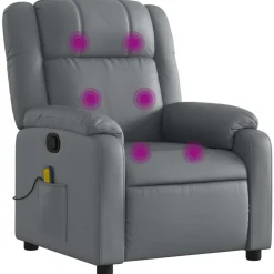 vidaXL Sillón de masaje reclinable cuero sintético Gris New