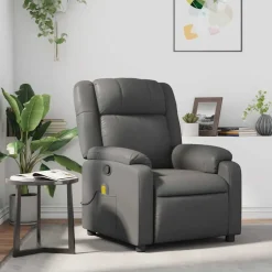 vidaXL Sillón de masaje reclinable cuero sintético Gris New
