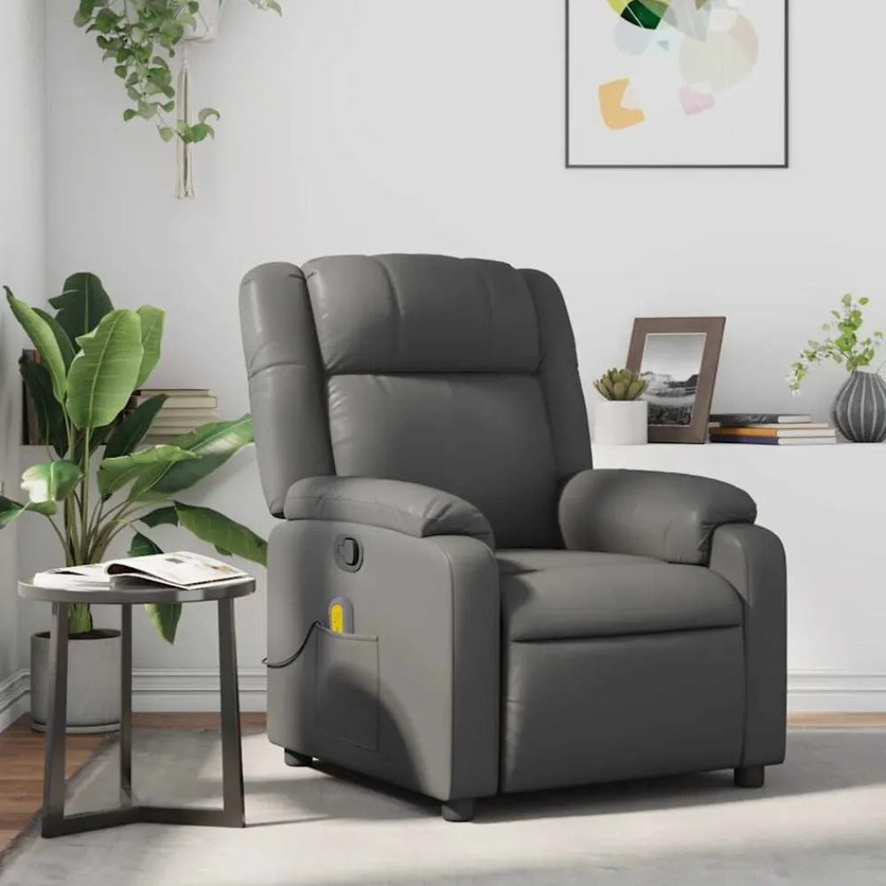 vidaXL Sillón de masaje reclinable cuero sintético Gris New