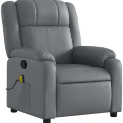 vidaXL Sillón de masaje reclinable cuero sintético Gris New