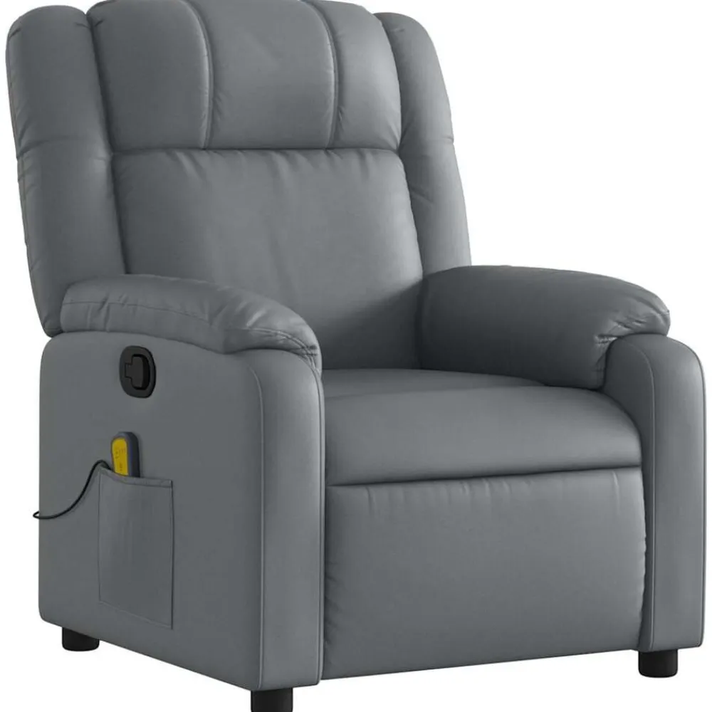 vidaXL Sillón de masaje reclinable cuero sintético Gris New