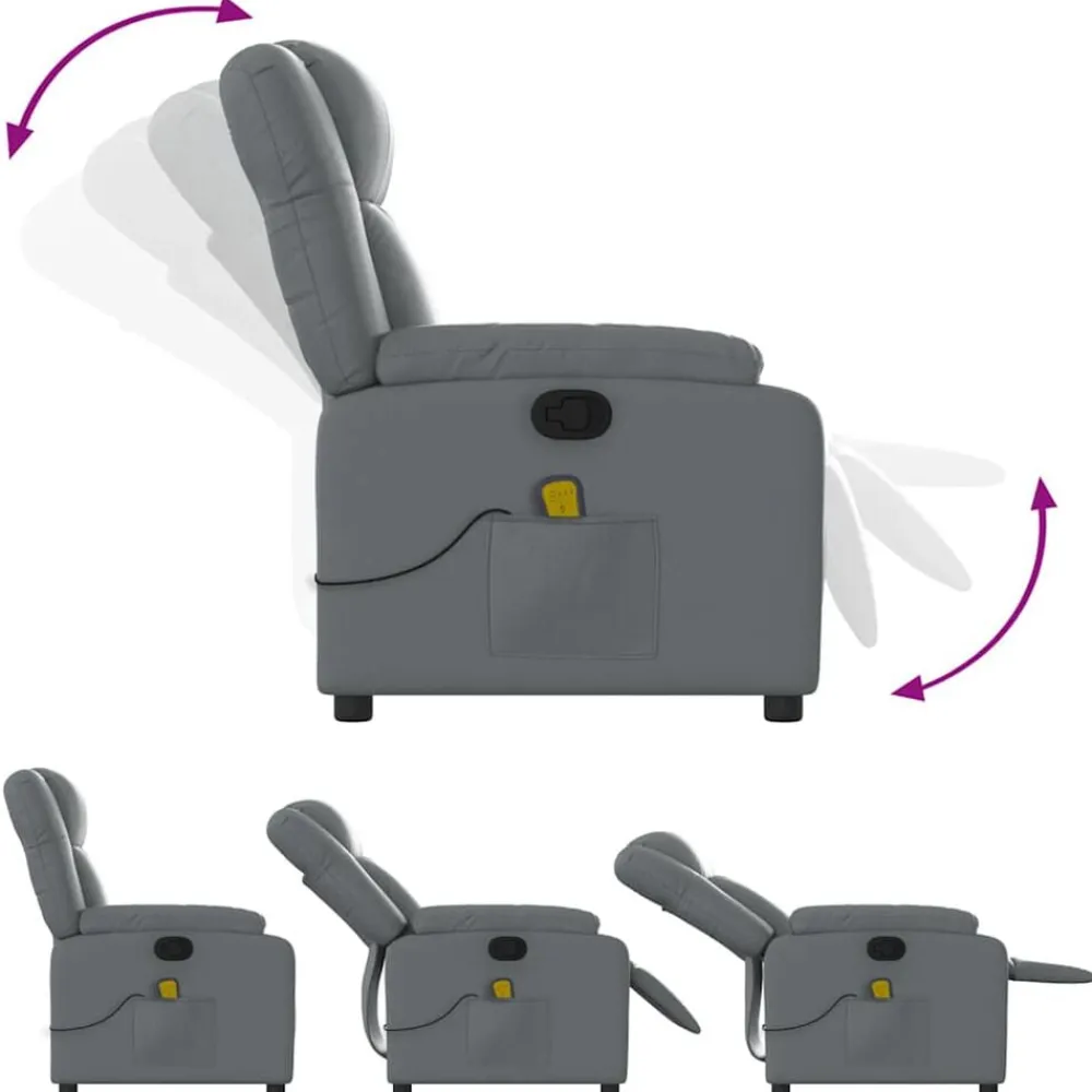 vidaXL Sillón de masaje reclinable cuero sintético Gris New