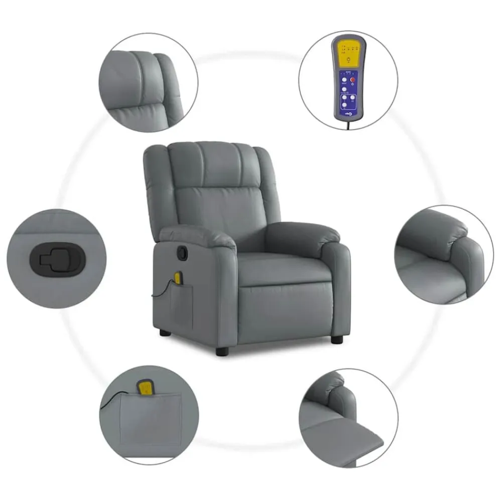 vidaXL Sillón de masaje reclinable cuero sintético Gris New