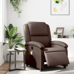 vidaXL Sillón de masaje reclinable eléctrico cuero sintético marrón Marr&oacute;n Outlet
