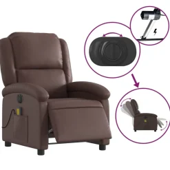 vidaXL Sillón de masaje reclinable eléctrico cuero sintético marrón Marr&oacute;n Outlet
