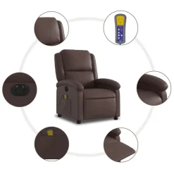 vidaXL Sillón de masaje reclinable eléctrico cuero sintético marrón Marr&oacute;n Outlet