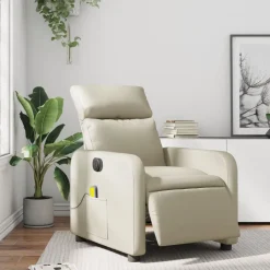 vidaXL Sillón de masaje reclinable eléctrico cuero sintético Crema Online