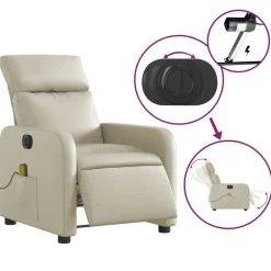 vidaXL Sillón de masaje reclinable eléctrico cuero sintético Crema Online