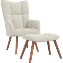 vidaXL Sillas-Sillón de relax con taburete terciopelo crema