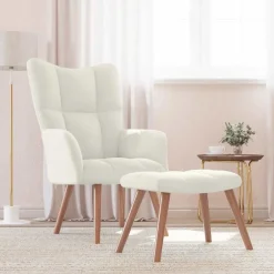 vidaXL Sillas-Sillón de relax con taburete terciopelo crema