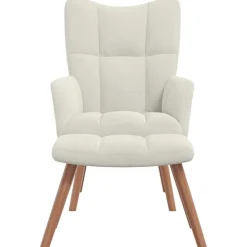 vidaXL Sillas-Sillón de relax con taburete terciopelo crema