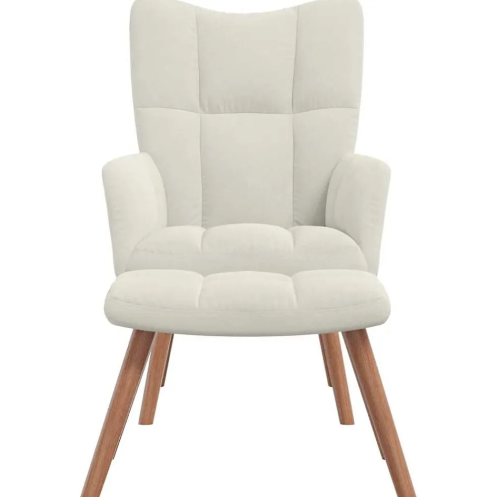 vidaXL Sillas-Sillón de relax con taburete terciopelo crema