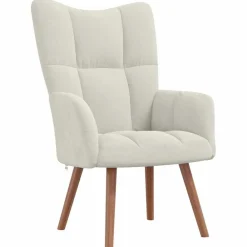 vidaXL Sillas-Sillón de relax con taburete terciopelo crema