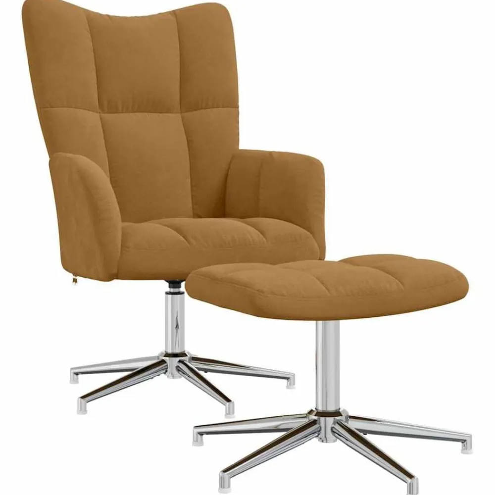 vidaXL Sillas-Sillón de relax con taburete terciopelo marrón