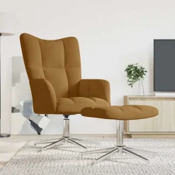 vidaXL Sillas-Sillón de relax con taburete terciopelo marrón