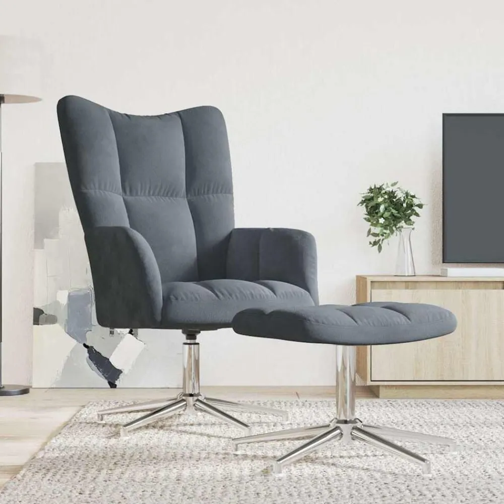 vidaXL Sillón de relax con taburete terciopelo Gris oscuro Hot