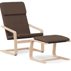vidaXL Sillón de relax con taburete tela marrón oscuro Marrón Outlet