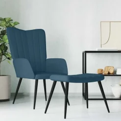 vidaXL Sillón de relax con taburete terciopelo Azul Online
