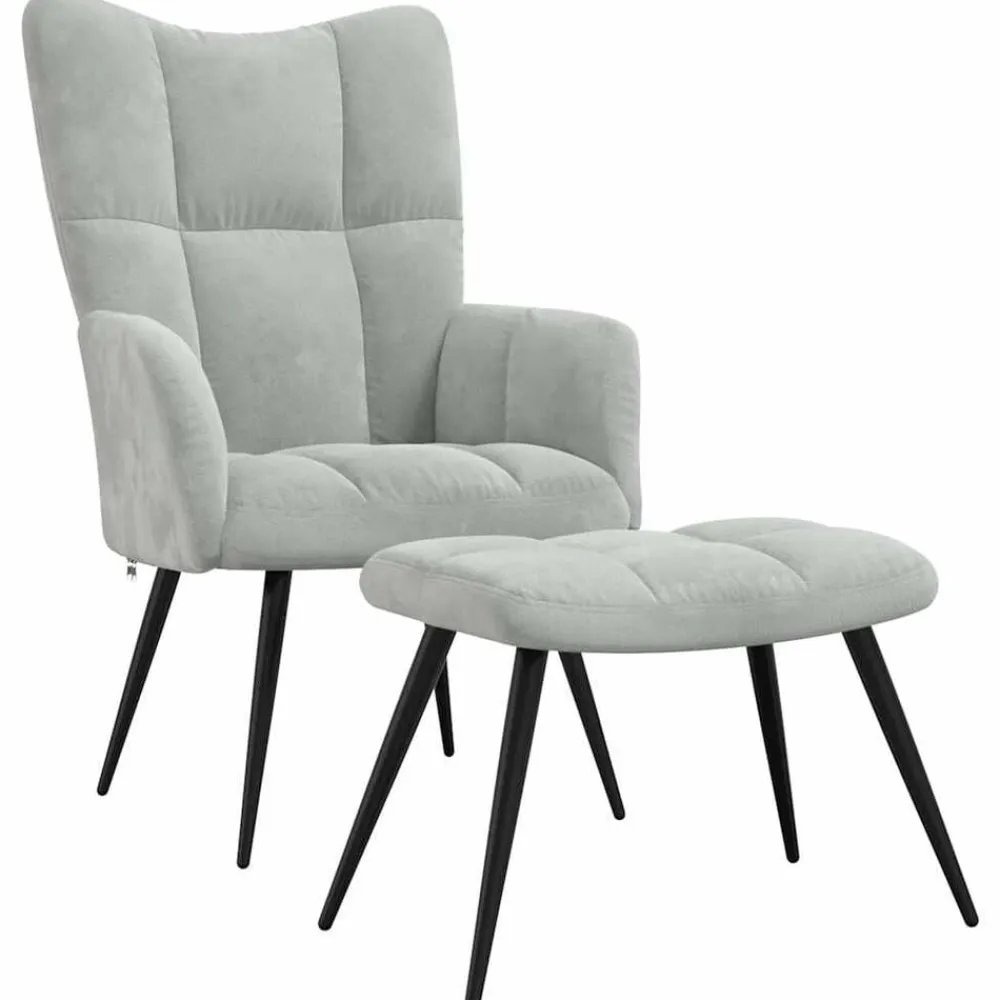 vidaXL Sillón de relax con taburete de terciopelo Gris claro Discount