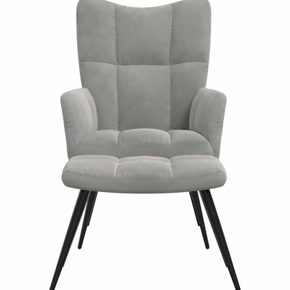 vidaXL Sillón de relax con taburete de terciopelo Gris claro Discount