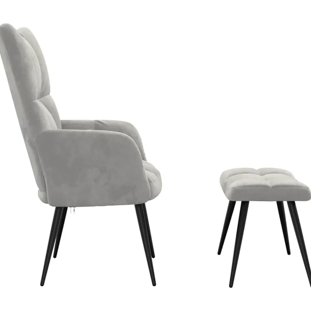 vidaXL Sillón de relax con taburete de terciopelo Gris claro Discount