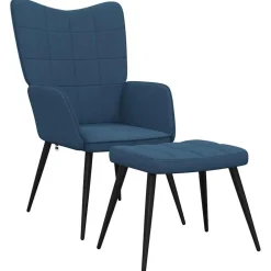 vidaXL Sillón de relax con reposapiés tela Azul New