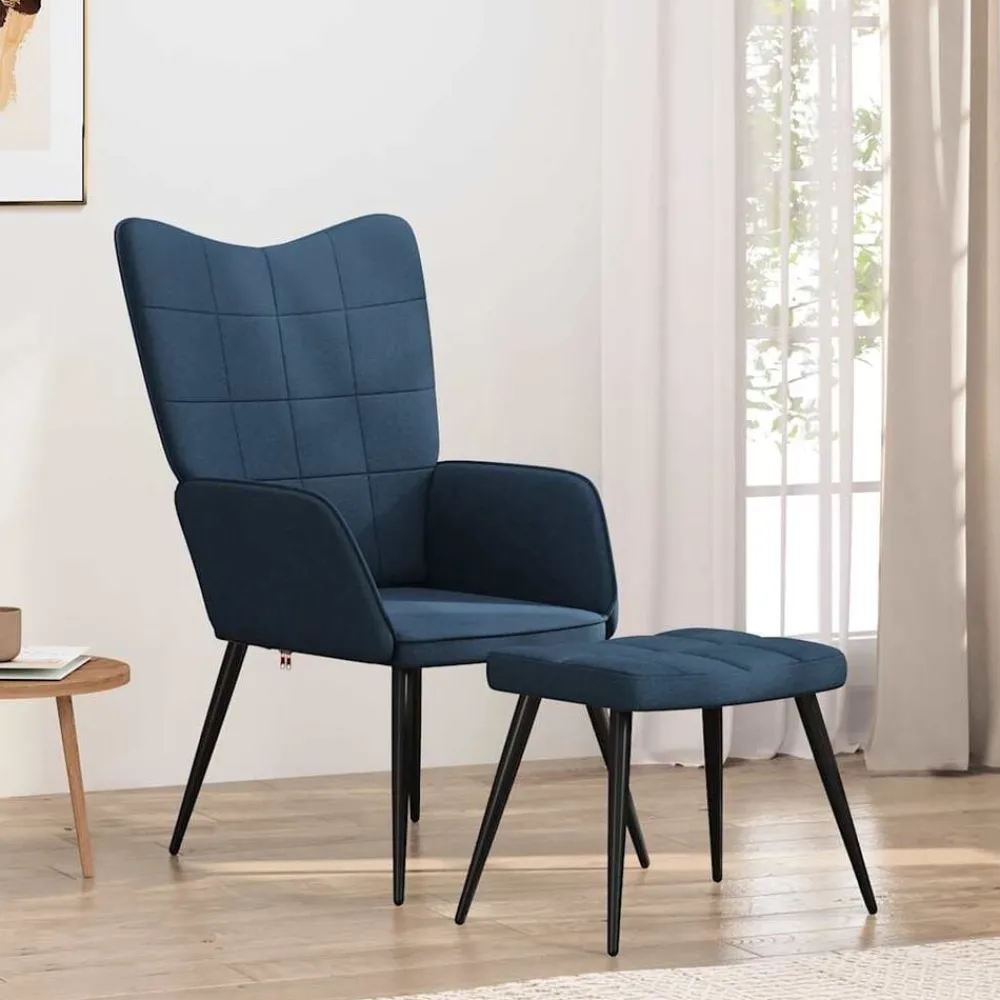 vidaXL Sillón de relax con reposapiés tela Azul New