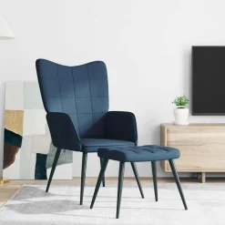 vidaXL Sillón de relax con reposapiés tela Azul New