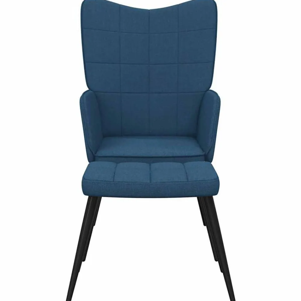 vidaXL Sillón de relax con reposapiés tela Azul New