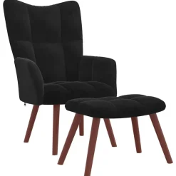 vidaXL Sillón de relax con taburete terciopelo Negro Hot