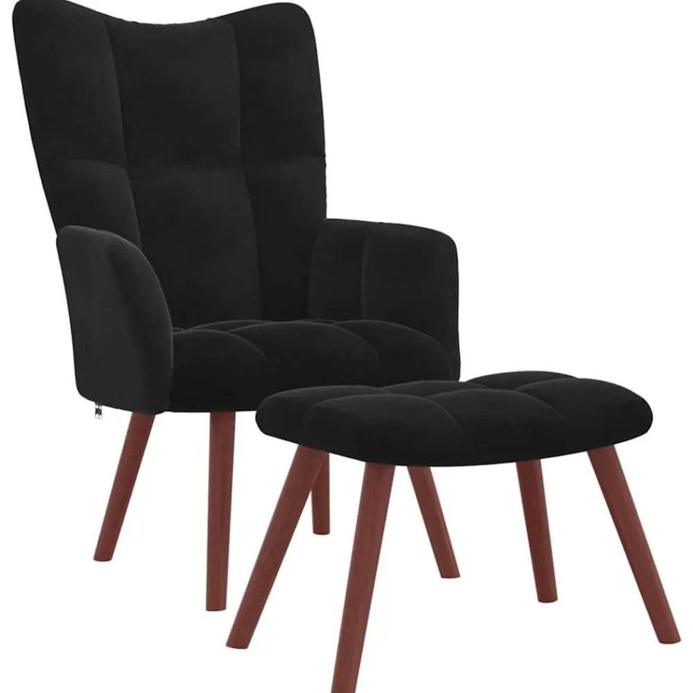 vidaXL Sillón de relax con taburete terciopelo Negro Hot