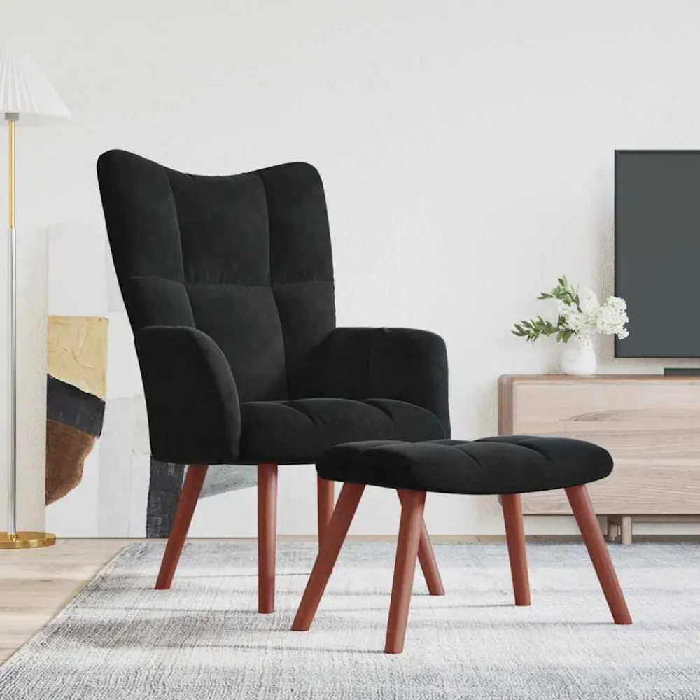 vidaXL Sillón de relax con taburete terciopelo Negro Hot