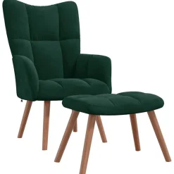 vidaXL Sillón de relax con taburete terciopelo Verde oscuro Discount