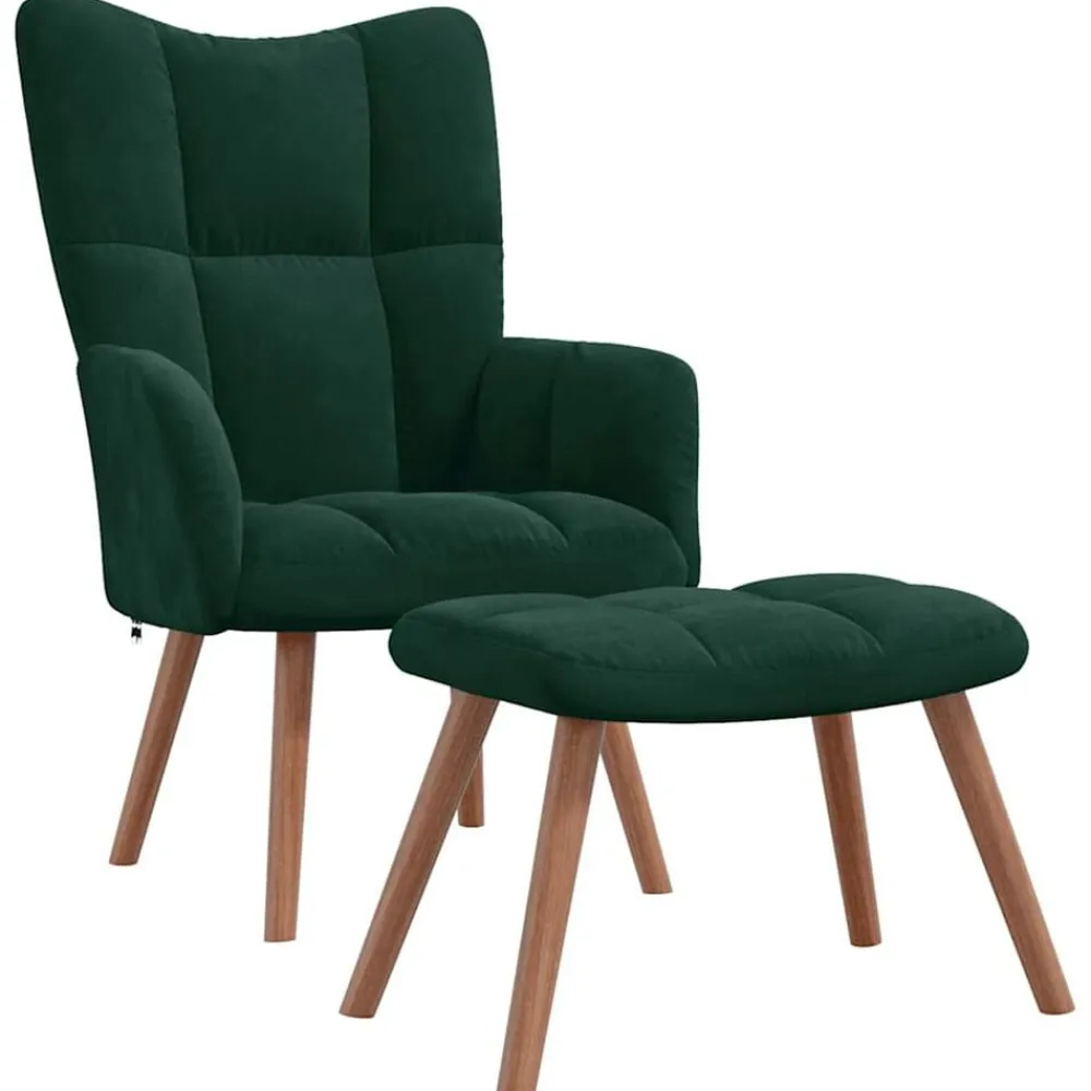 vidaXL Sillón de relax con taburete terciopelo Verde oscuro Discount