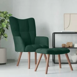 vidaXL Sillón de relax con taburete terciopelo Verde oscuro Discount