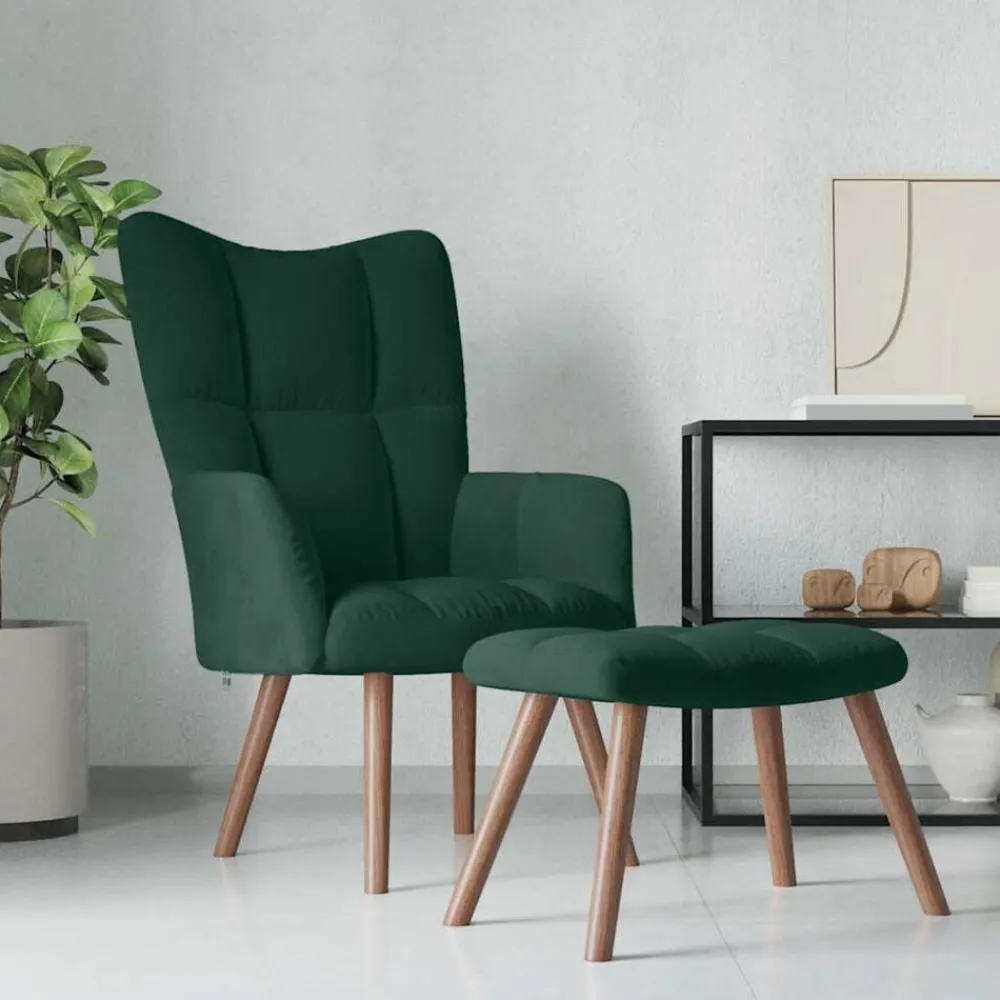 vidaXL Sillón de relax con taburete terciopelo Verde oscuro Discount