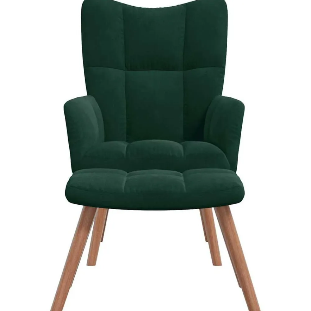vidaXL Sillón de relax con taburete terciopelo Verde oscuro Discount