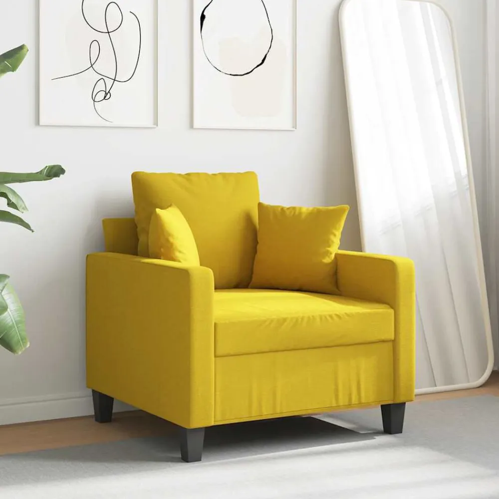 vidaXL Sillón de tela 60 cm Amarillo claro