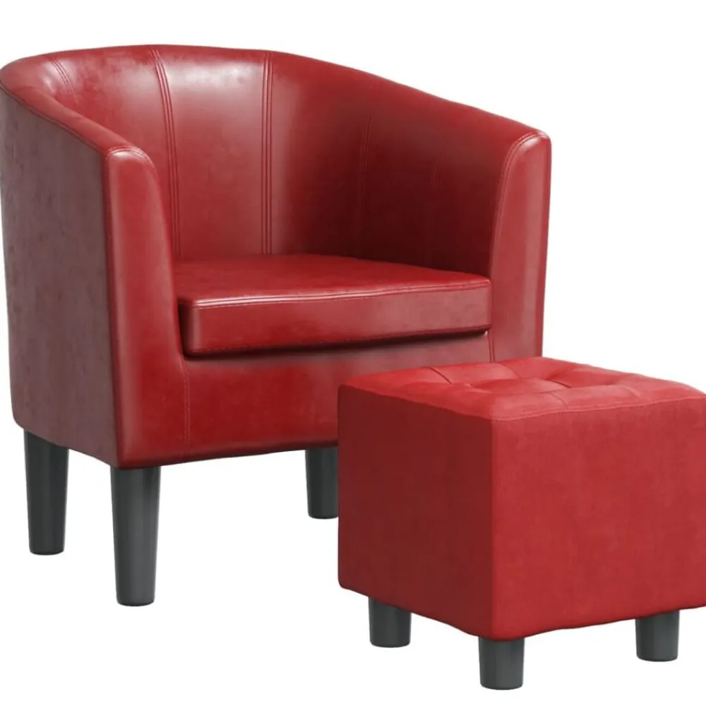 vidaXL Sillas-Sillón diseño de cubo con reposapiés cuero sintético rojo tinto
