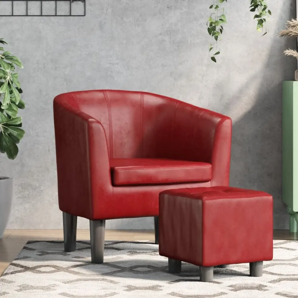vidaXL Sillas-Sillón diseño de cubo con reposapiés cuero sintético rojo tinto