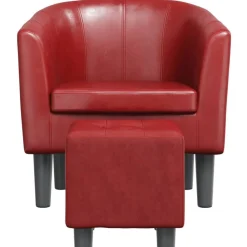 vidaXL Sillas-Sillón diseño de cubo con reposapiés cuero sintético rojo tinto