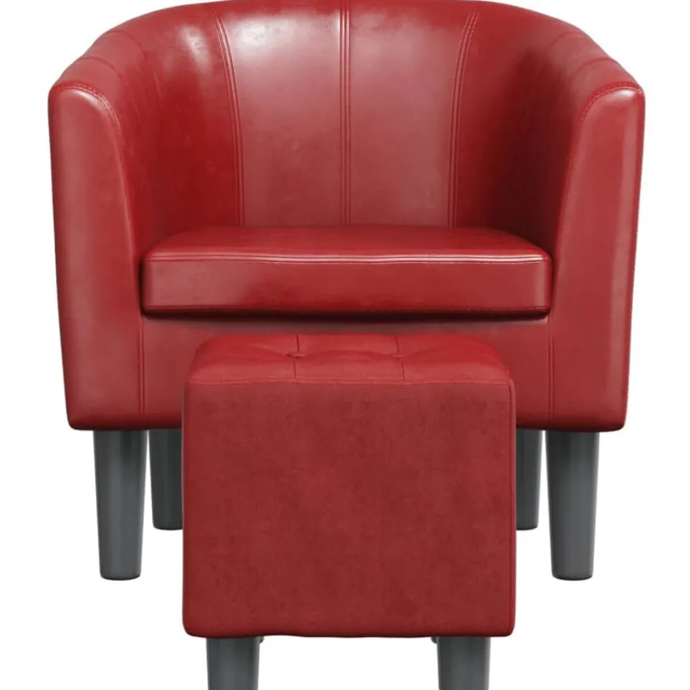 vidaXL Sillas-Sillón diseño de cubo con reposapiés cuero sintético rojo tinto