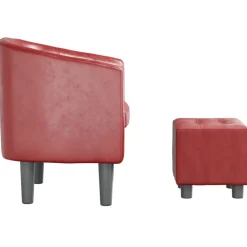 vidaXL Sillas-Sillón diseño de cubo con reposapiés cuero sintético rojo tinto